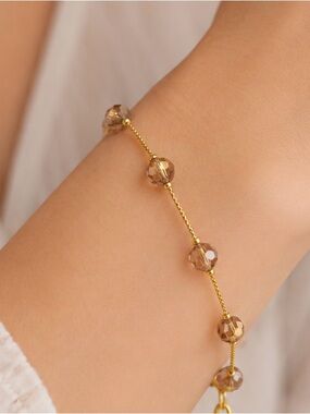 Swarovski Gold Bracelet with Smoky Brown Crystal Beads